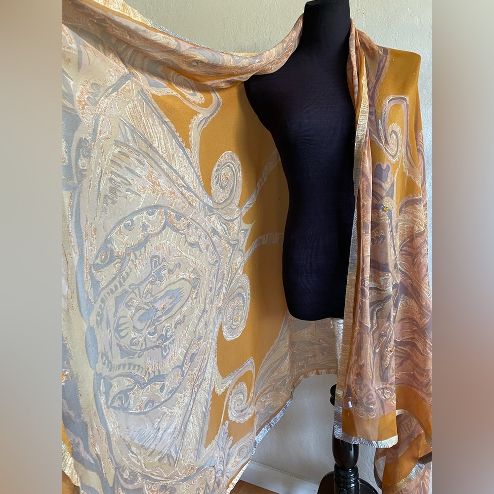 Rusty orange chiffon silk wrap - Picture 4 of 10